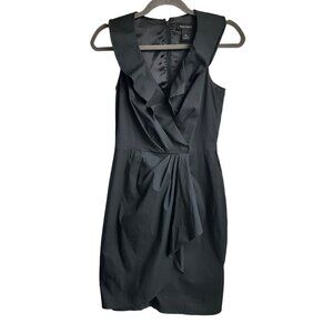 White House Black Market Sz.00 Belted Black Ruffle Dress Cocktail Sleeveless